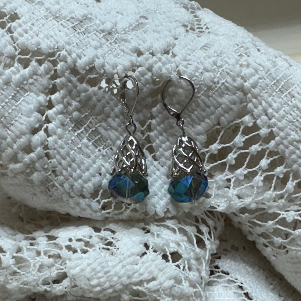 Napier Elegant Silver and Blue Drop Earrings - Picture 3 of 5